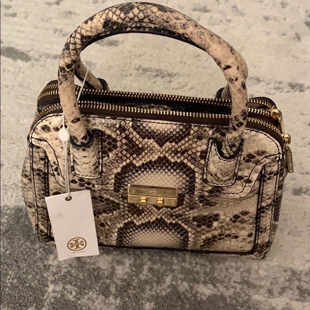 New Tory Burch Elise Snake Small Dome Satchel Bag